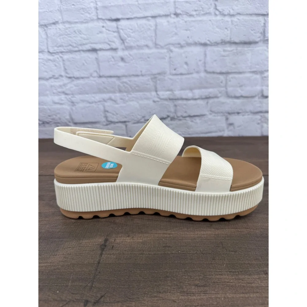 Reef Water Vista Higher Platform Sandals Women 10 Cloud White Tan Comfort NEW